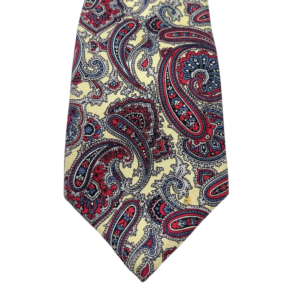 VTG Liberty of London 100% Silk Tie Paisley Yellow Cream‎ USA Damaged*